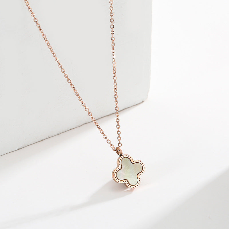 Four Leaf Clover Moonstone Mother of Pearl Necklace with 14K Gold Plated Chain