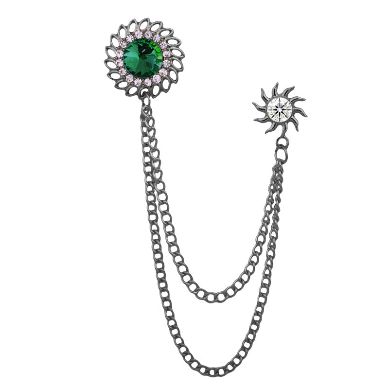 Crystal Cyclone Style Brooch for Men Gold and Silver Chain Brooch Lapel Pin Jewelry Gift