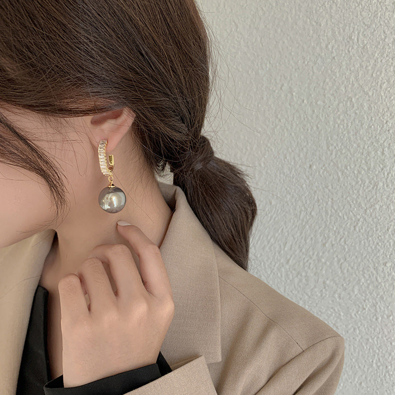 15mm Big Pearl Earrings Round Pearl and Diamond Drop Earrings in 14K Gold Over Sterling Silver