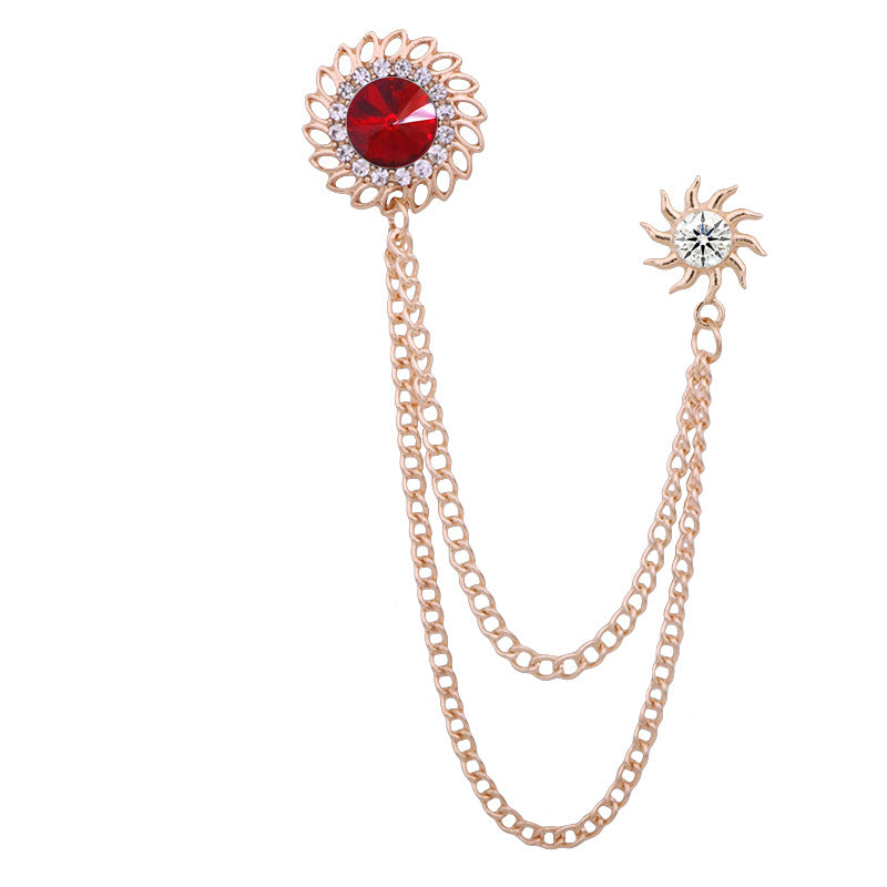 Crystal Cyclone Style Brooch for Men Gold and Silver Chain Brooch Lapel Pin Jewelry Gift