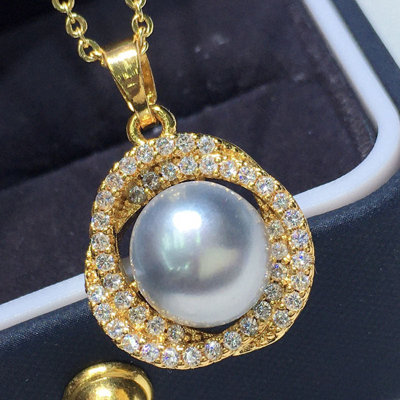 Gray Pearl Jewelry Set | Real Pearl Earrings Ring and Pendant | AAA Pearl Diamond Set for Women White Gold and Gold Plated Clasp