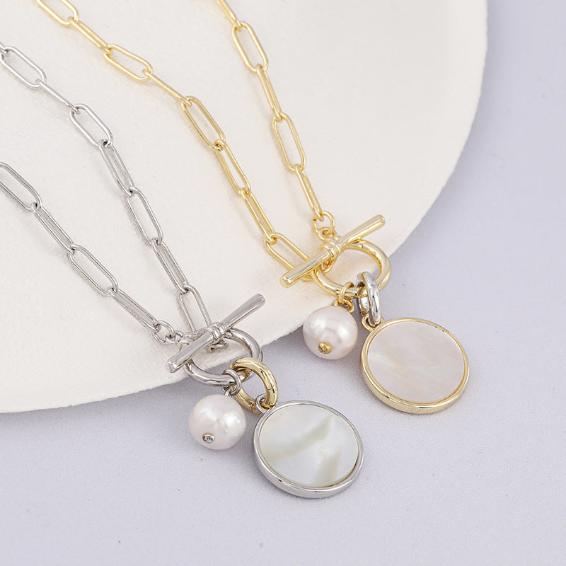 OT Clasp Fashion Halskette mit Perlmutt-Anhänger, 14 Karat Gold über Sterling-Silber-Verschluss