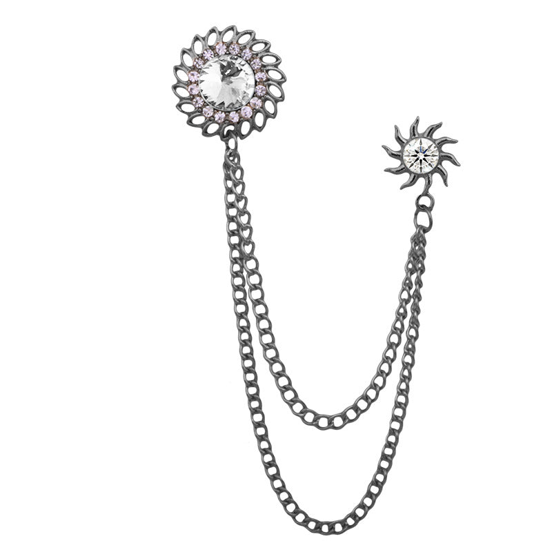 Crystal Cyclone Style Brooch for Men Gold and Silver Chain Brooch Lapel Pin Jewelry Gift