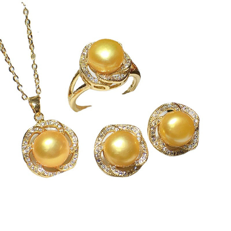 Real Pearl Jewelry Set 6 Color Available| Crystal Pearl Earrings Pearl Ring and Pearl Pendant | AAA Pearl Diamond Set for Women