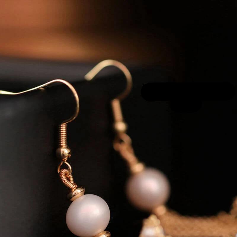 Freshwater Cultured Pearl Drop Earrings Long Pearl Dassel Earrings in 14K Gold Over Sterling Silver Clasp