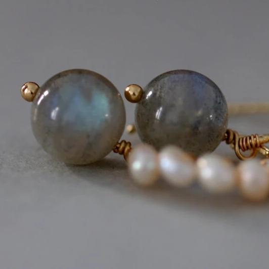 Freshwater Cultured Pearl And Jade Drop Earrings in 14K Gold Over Sterling Silver(3-4mm)