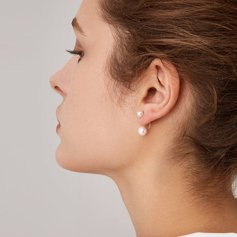 Boucles d'oreilles en perles véritables AAA | Boucles d'oreilles pendantes à double perle très brillante avec fermoirs en argent et or 18 carats