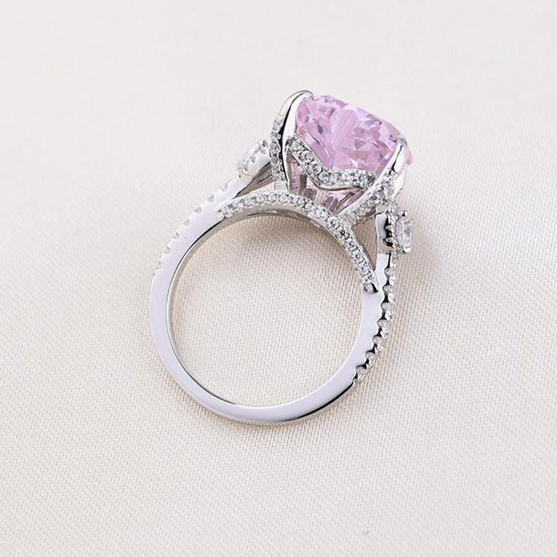 Heart Cut Therr-Stone Pink Lab Grown Diamond Engagement Ring 5.0 CTW with S925 Silver GH/VVS