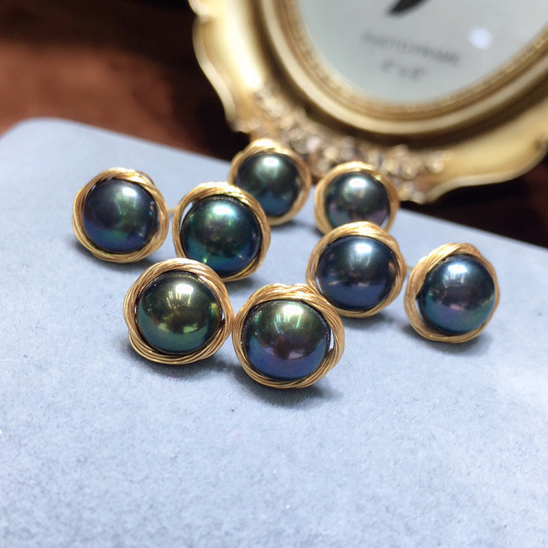 Aretes de perlas cultivadas de agua dulce AAA Perla de oro blanco negro disponible en pasador de plata