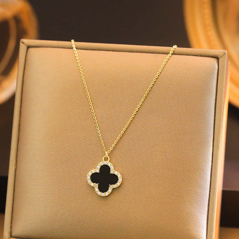 Four Leaf Clover Necklace 14K Gold Plated Chain Green Black Red White Clover Available