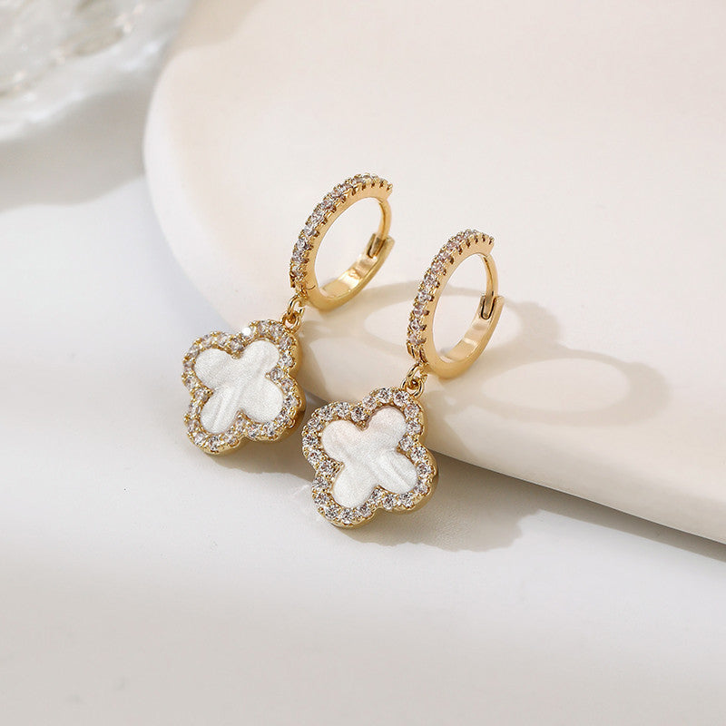 Four Leaf Clover Earrings and Necklace | Gold Drop Earrings | Lucky Clover Earrings with Sterling Silver Pins