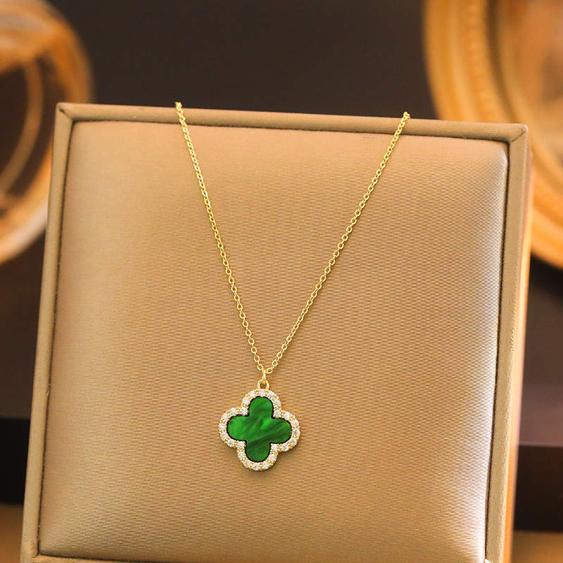 Four Leaf Clover Necklace 14K Gold Plated Chain Green Black Red White Clover Available