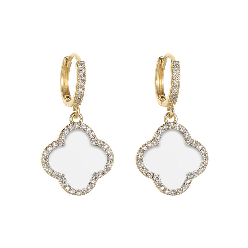 Four Leaf Clover Earrings and Necklace | Gold Drop Earrings | Lucky Clover Earrings with Sterling Silver Pins