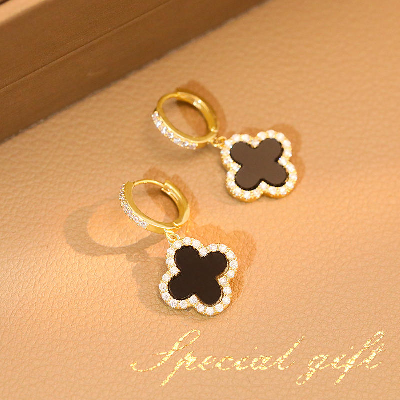 Four Leaf Clover Earrings and Necklace | Gold Drop Earrings | Lucky Clover Earrings with Sterling Silver Pins