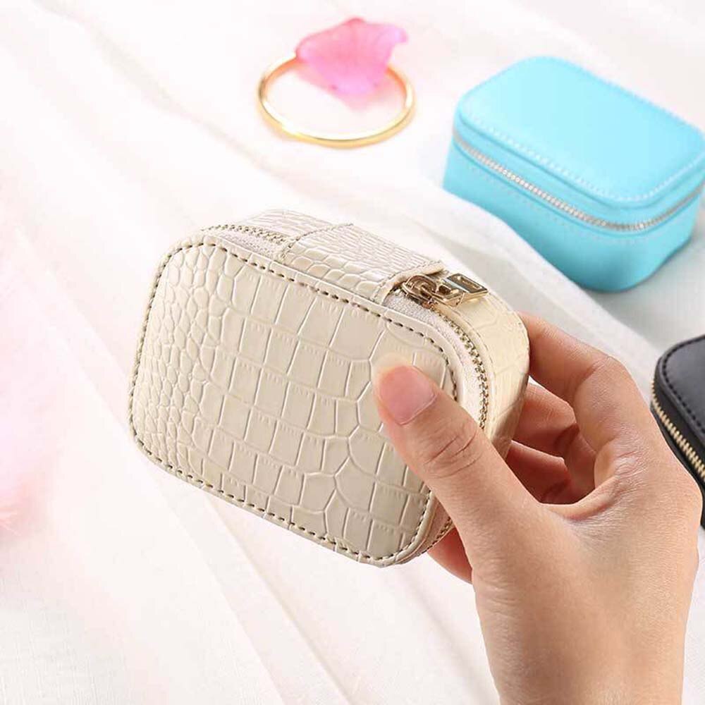 Small Jewelry Organizer Mini Travel Jewelry Case Boxes Portable Jewelry Box Zipper Leather Jewelry Box