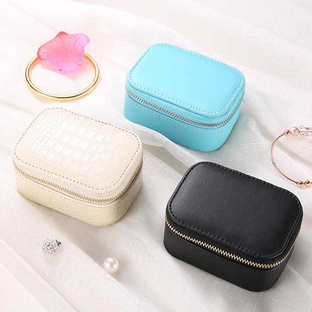 Small Jewelry Organizer Mini Travel Jewelry Case Boxes Portable Jewelry Box Zipper Leather Jewelry Box