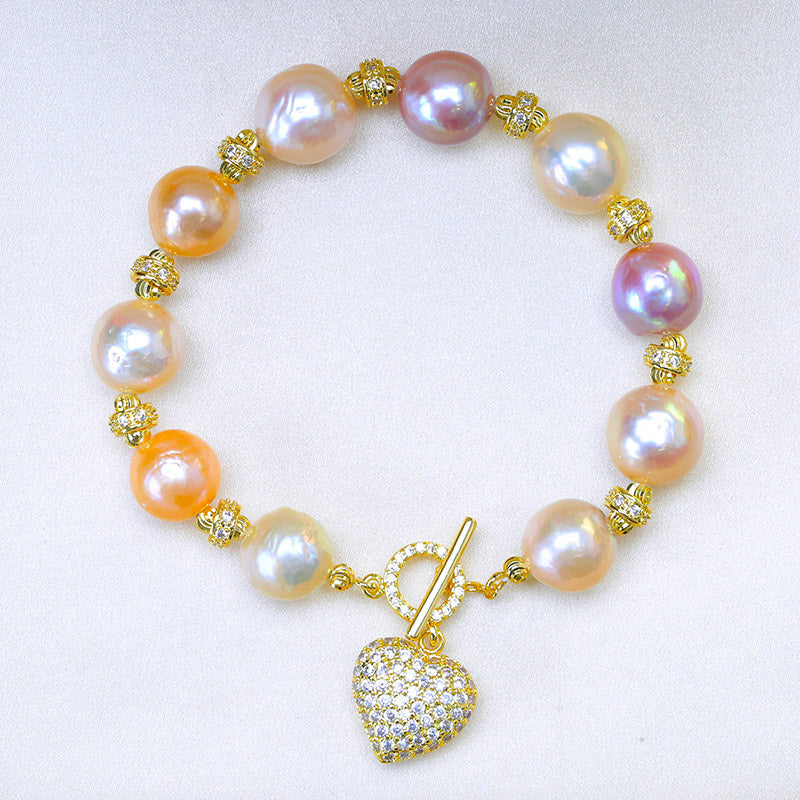 11-12mm Real Pearl Bracelet | Baroque Pearl Bracelet 14K Gold | Pearl Bangle Bracelet For Weddings| Huge Tomato Jewelry