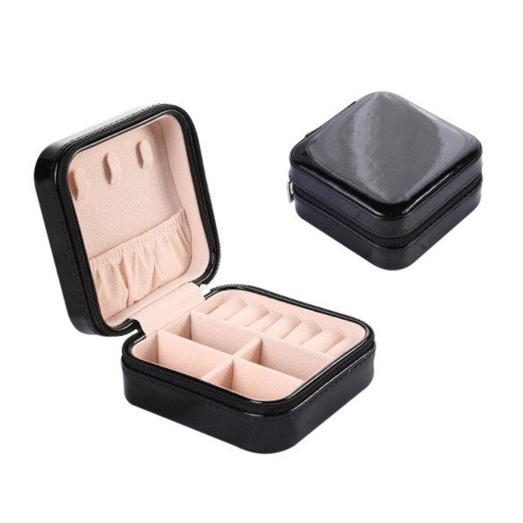 Double-layer Women's Mini stud earrings rings Jewelry Box Useful Makeup Organizer With Zipper Travel Portable Jewelry PU Box