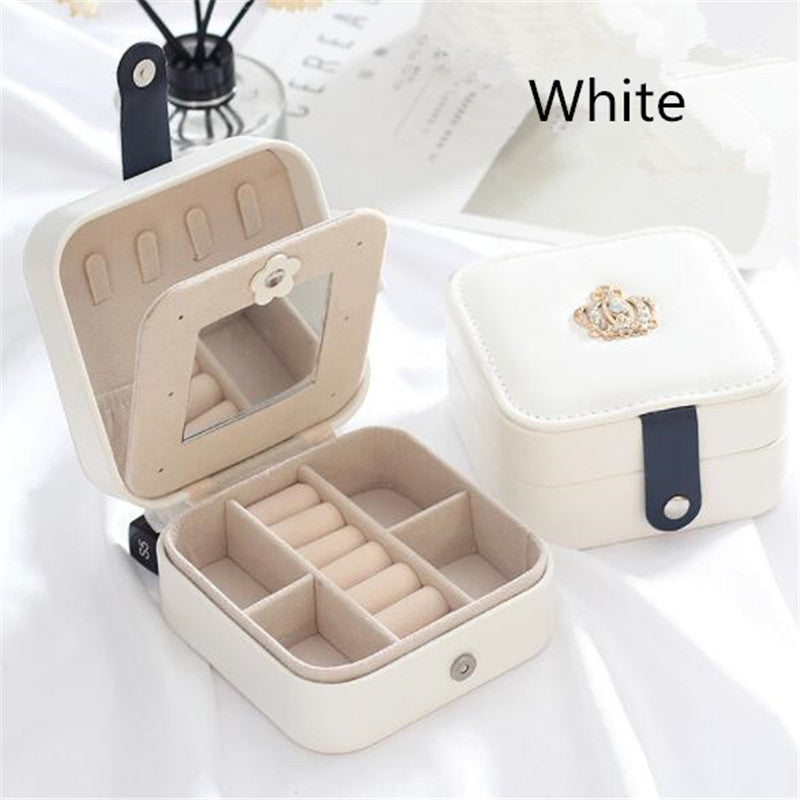 Double-layer Women's Mini stud earrings rings Jewelry Box Useful Makeup Organizer With Zipper Travel Portable Jewelry PU Box