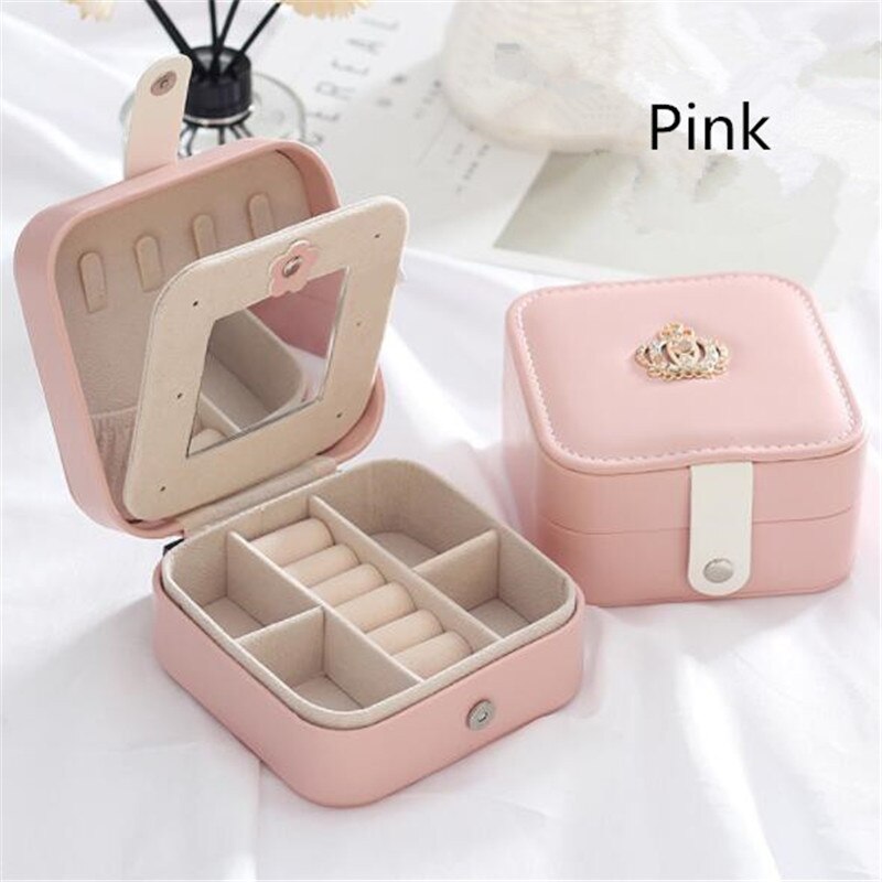 Double-layer Women's Mini stud earrings rings Jewelry Box Useful Makeup Organizer With Zipper Travel Portable Jewelry PU Box