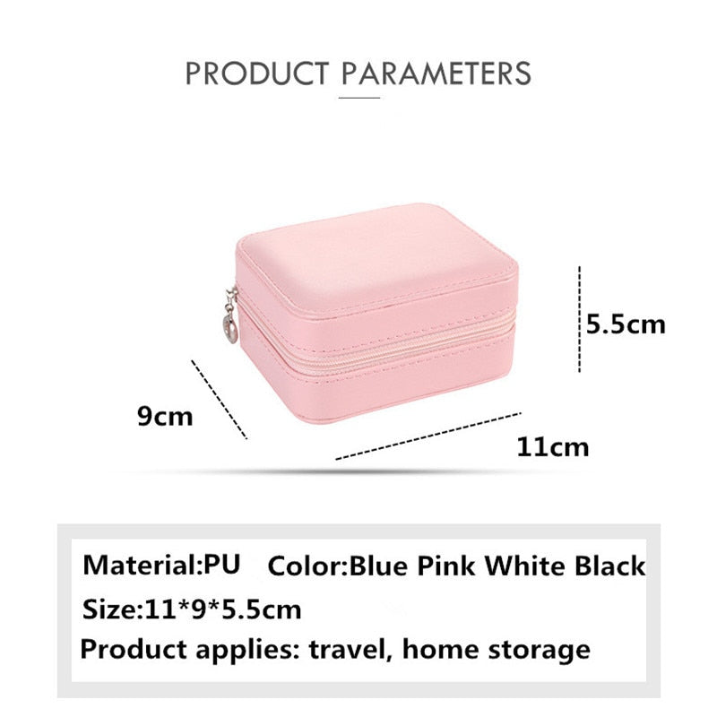 Double-layer Women's Mini stud earrings rings Jewelry Box Useful Makeup Organizer With Zipper Travel Portable Jewelry PU Box
