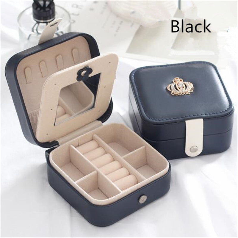 Double-layer Women's Mini stud earrings rings Jewelry Box Useful Makeup Organizer With Zipper Travel Portable Jewelry PU Box