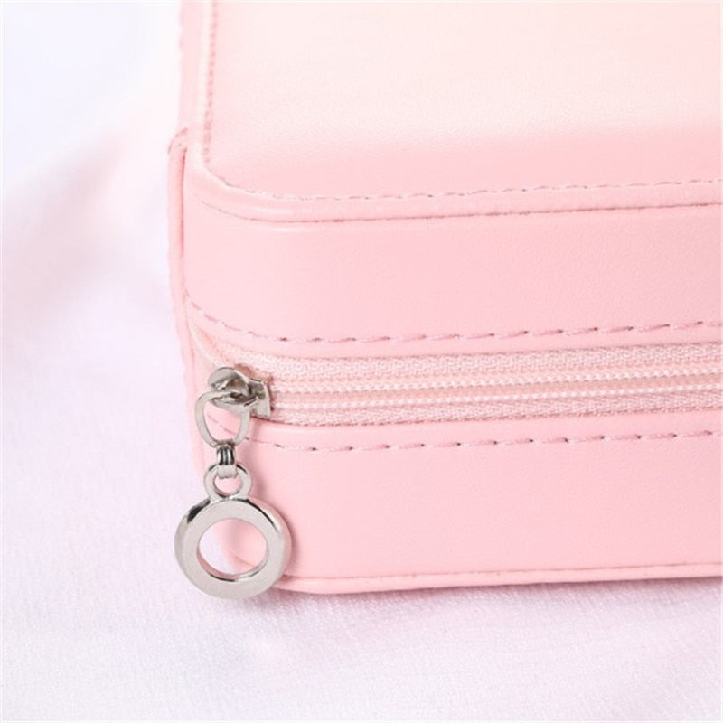 Double-layer Women's Mini stud earrings rings Jewelry Box Useful Makeup Organizer With Zipper Travel Portable Jewelry PU Box