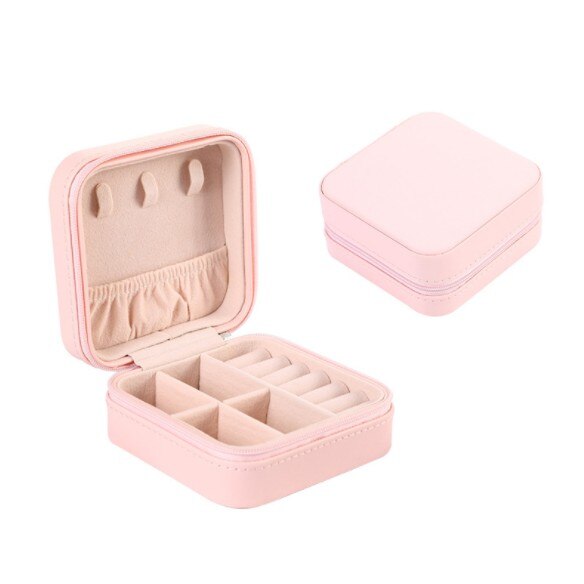 Double-layer Women's Mini stud earrings rings Jewelry Box Useful Makeup Organizer With Zipper Travel Portable Jewelry PU Box