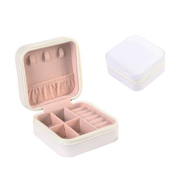 Double-layer Women's Mini stud earrings rings Jewelry Box Useful Makeup Organizer With Zipper Travel Portable Jewelry PU Box