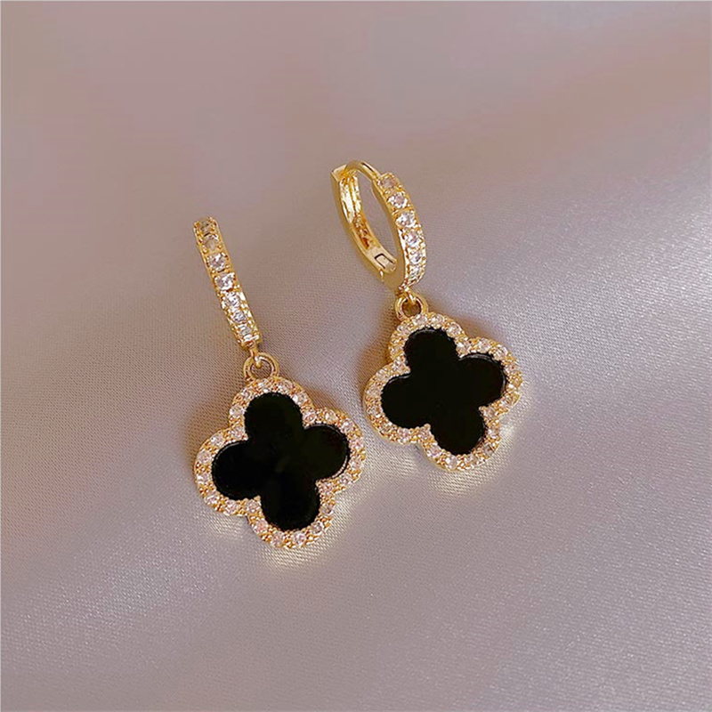 Four Leaf Clover Earrings | Gold Drop Earrings | Lucky Clover Earrings with Sterling Silver Pins