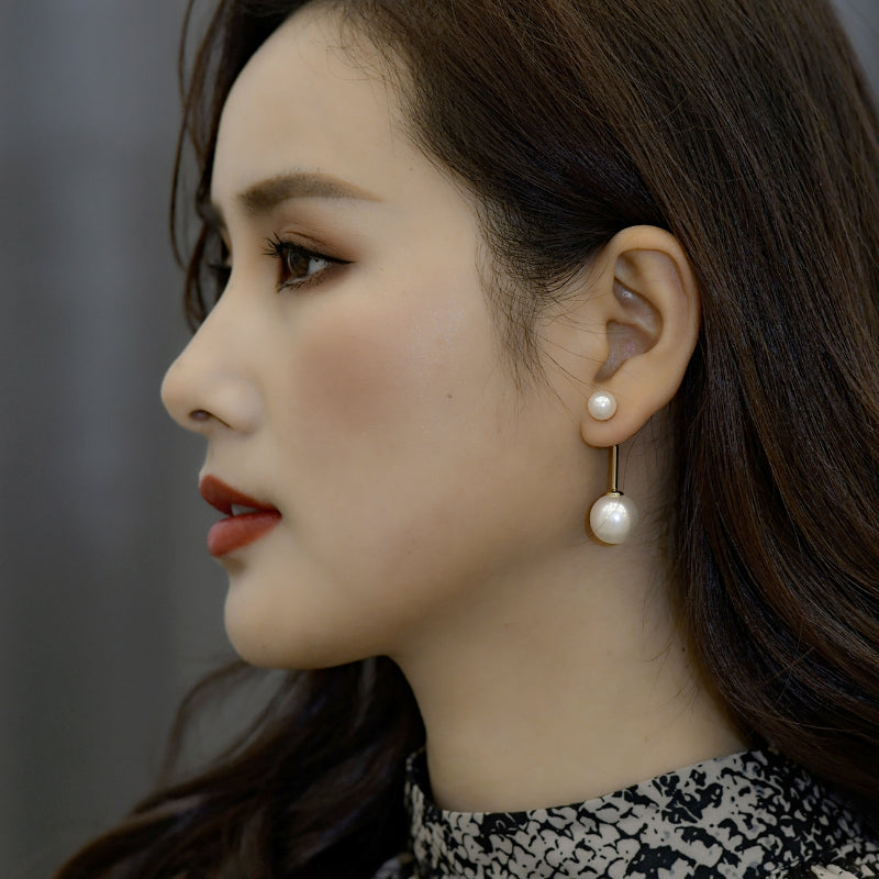 Round Pearl Drop Earring Jackets Dangle Earrings for Women  in 14K Gold Over Sterling Silver