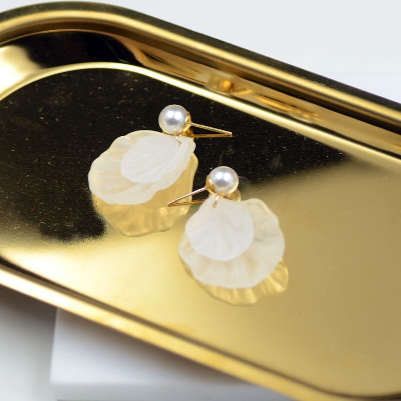 Flower Petals Shell Handmade Pearl Dangle Drop Earrings