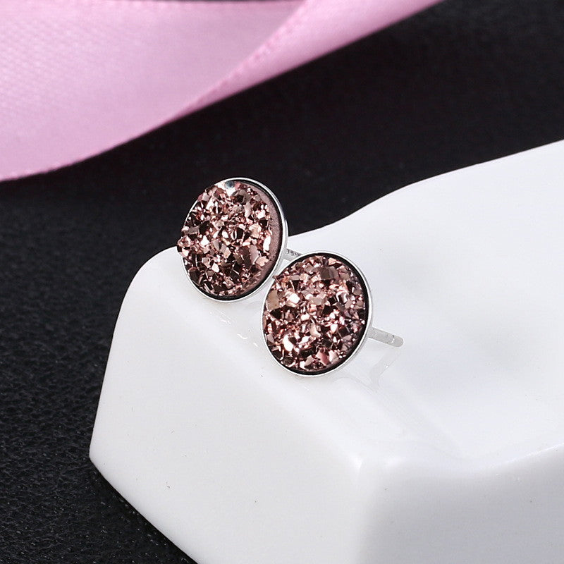 10mm Glitter Crystal Stud Earrings | Drusy Stud Earrings | Sterling Silver Stud Earrings for Men and Women (8mm)