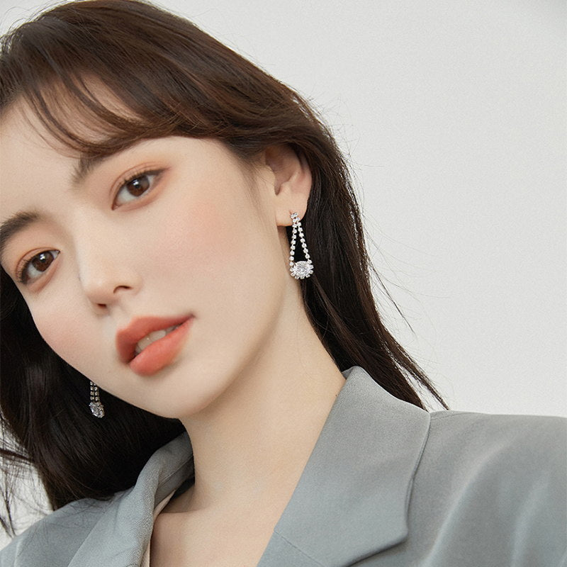 Pendientes colgantes de diamantes de imitación | Pendientes colgantes de diamantes con alfileres de plata de ley