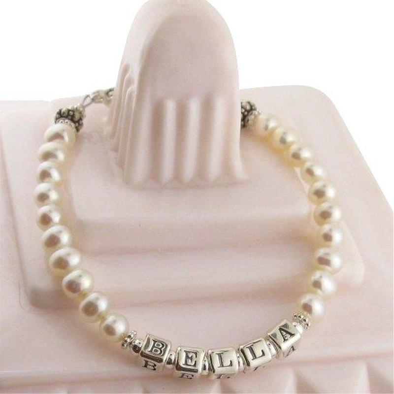 100% Handmade Name Customize Little Girl Bracelet Pearls Name Bracelet Birthday Gift Idea
