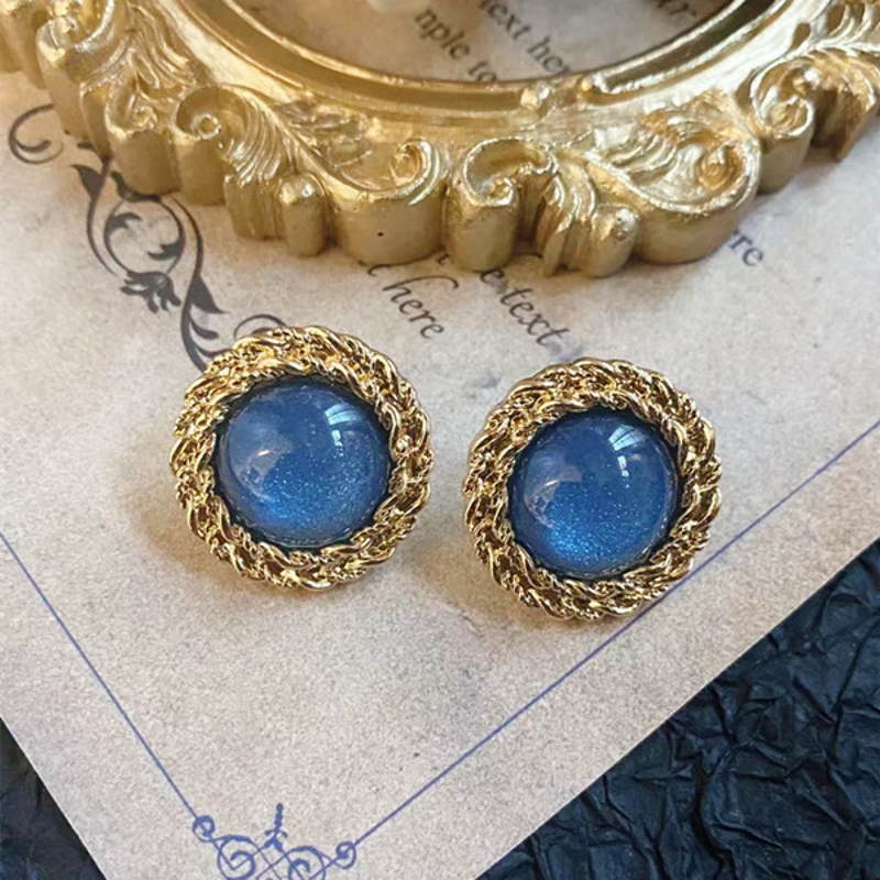 Vintage Style Stud Earrings | Blue Moonstone Stud Earrings Silver Pin