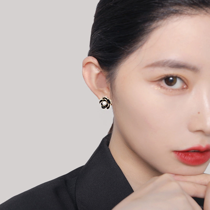 Pearl Flower Stud Earrings | Pearl Stud Earrings | Camellia Earrings with Sterling Silver Pins