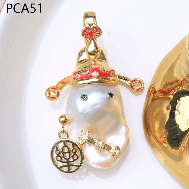 Collar con colgante de perlas barrocas grandes estilo animal en oro de 14 k sobre plata de ley (16-18 mm)