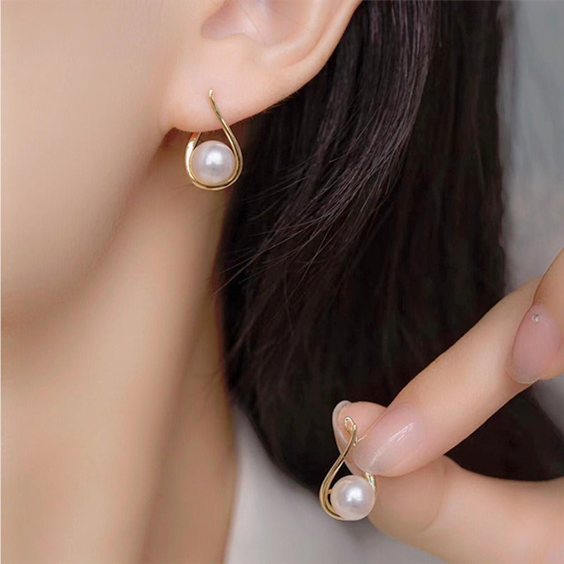 Twisted Freshwater Pearl Earrings | 8-9mm Real Pearl Drop Earrings with Sterling Silver Pin