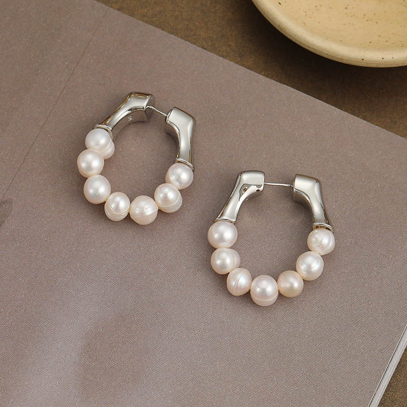 Pearl Hoop Earrings | Freshwater Pearl Earrings | Real Pearl Earrings (3-4mm)