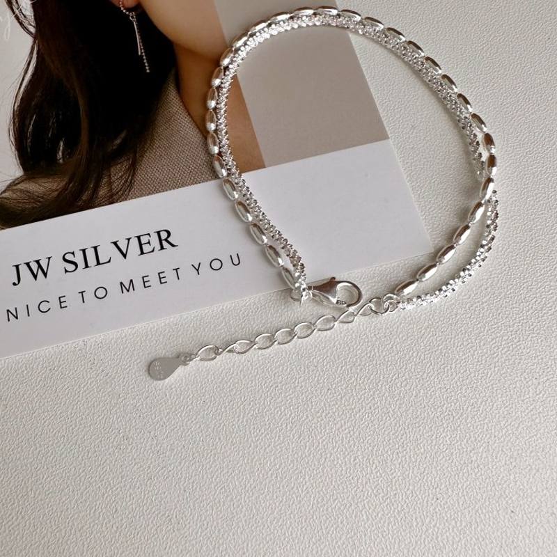 Pure Sterling Silver Bracelet Elegant Double Strand 999 Silver Sparkling Bracelet