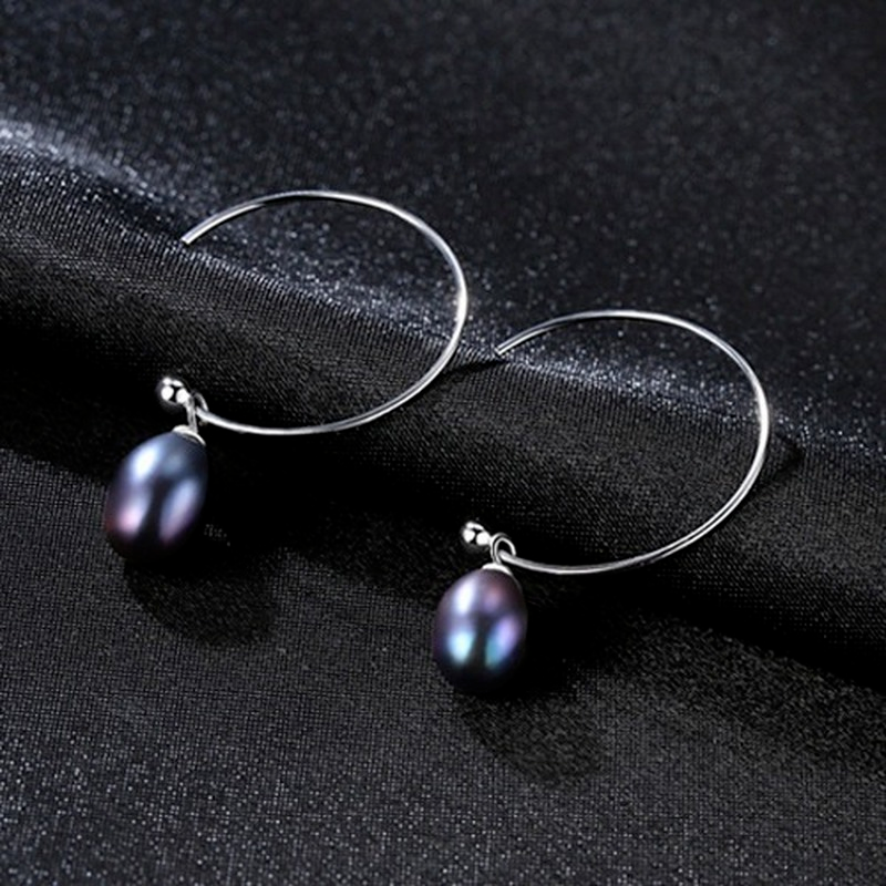 Big Silver Hoop with Pearl Drop Earrings AAA Freshwater Cultured Pearl Hoop Earrings in Sterling Silver(8mm)