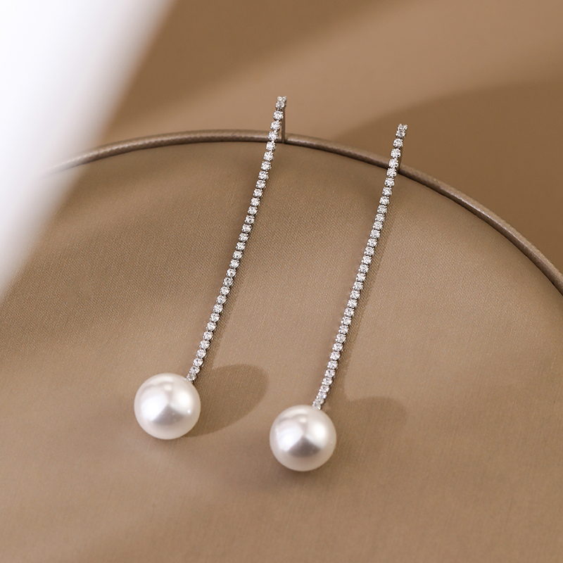 Pendientes de perlas de agua dulce | Pendientes colgantes de perlas de diamantes | Pendientes de Perlas Reales (5-6 mm)