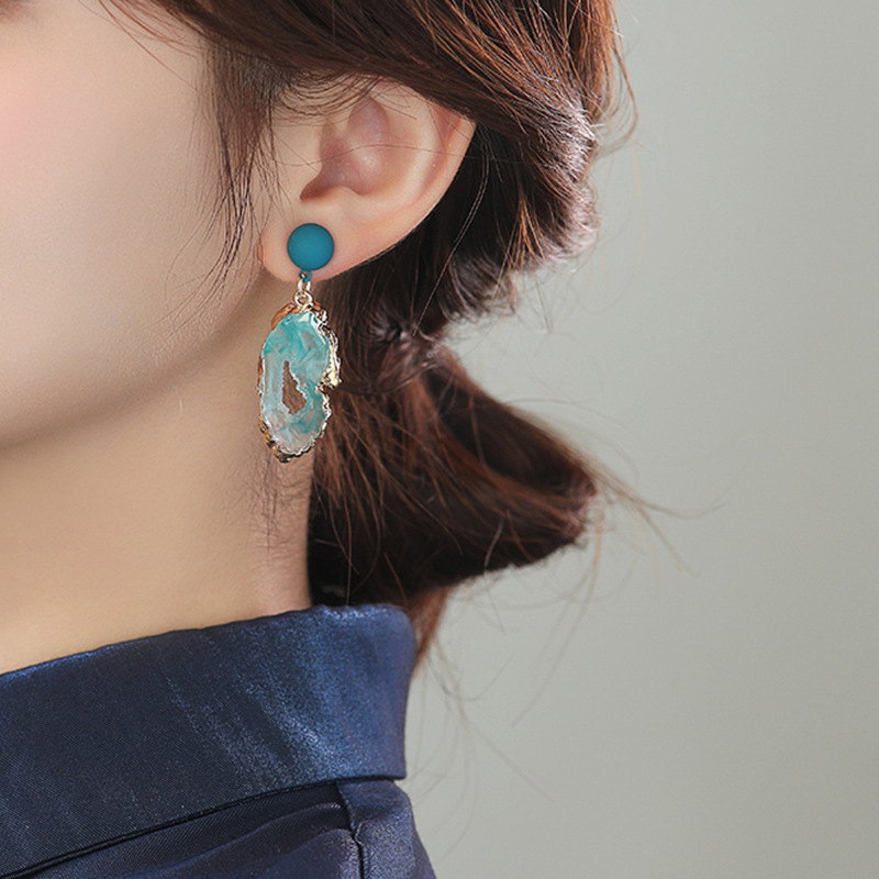 Druse Slice Earrings | Crystal Earrings with Sterling Silver Pins