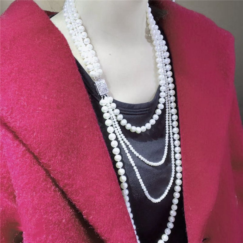 Handmade 4 Strand Freshwater Pearl Necklace | Multi Strand Pearl Necklace | Long Multi Strand Pearl Necklace (15.7 Inches to 27.5 Inches)