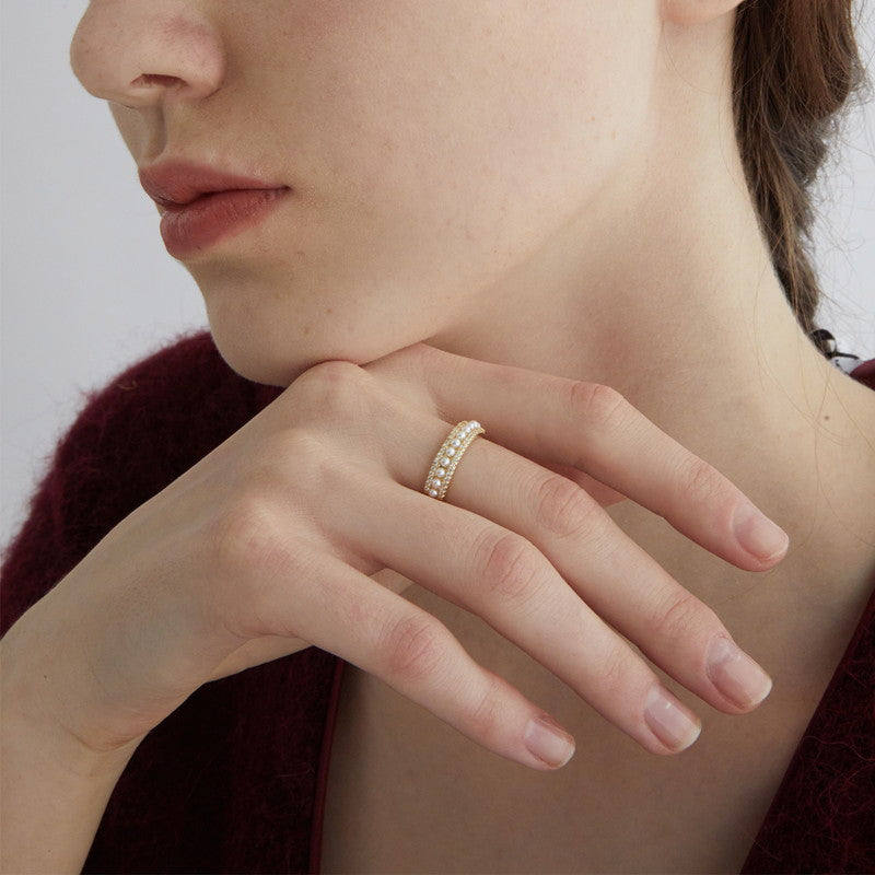 Anillo de Perlas Anillo Ajustable en Oro Anillos de Perlas con Diamantes