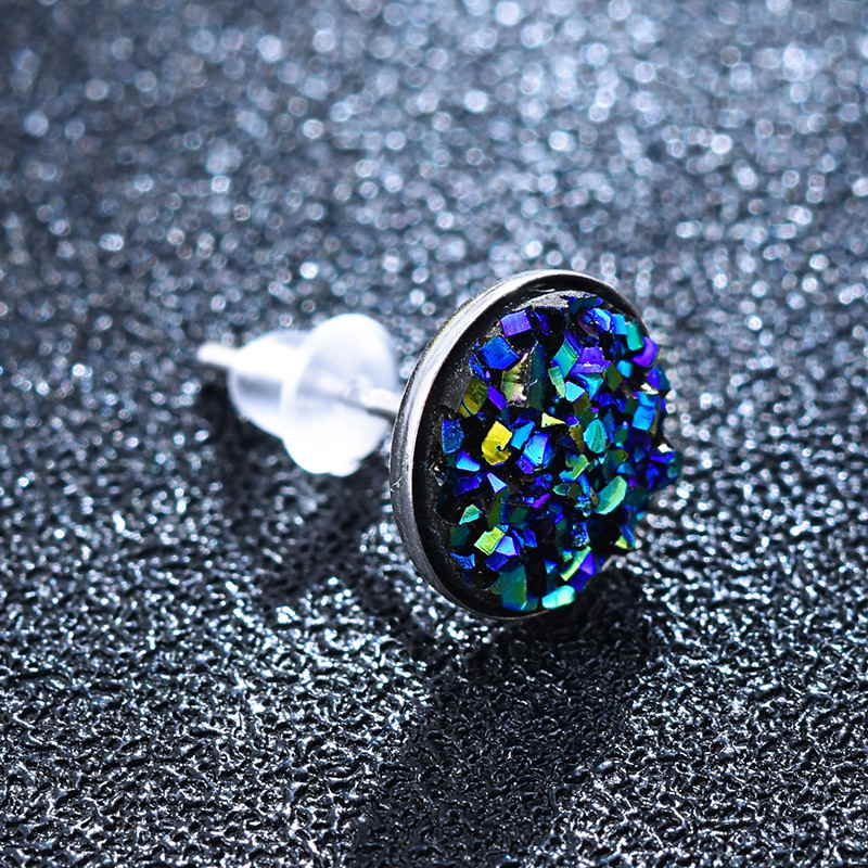 10mm Glitter Crystal Stud Earrings | Drusy Stud Earrings | Sterling Silver Stud Earrings for Men and Women (8mm)