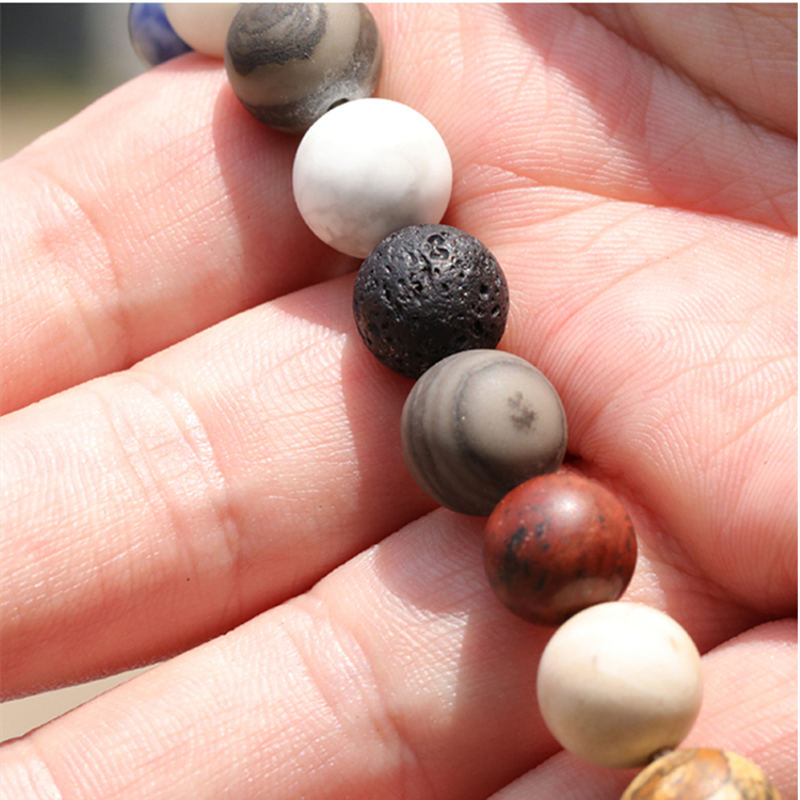Elastic Planet Bracelet | Natural Stone And Wood Bead Bracelet | 10mm Bead Bracelets for Men and Women