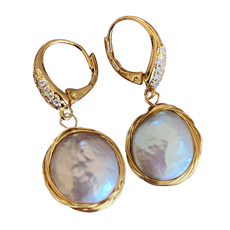 Large Baroque Pearl Drop Earrings | Natural Purple Pearl Drop Earrings |  Baroque Pearl Earrings with 14K Gold Plated (12 mm)