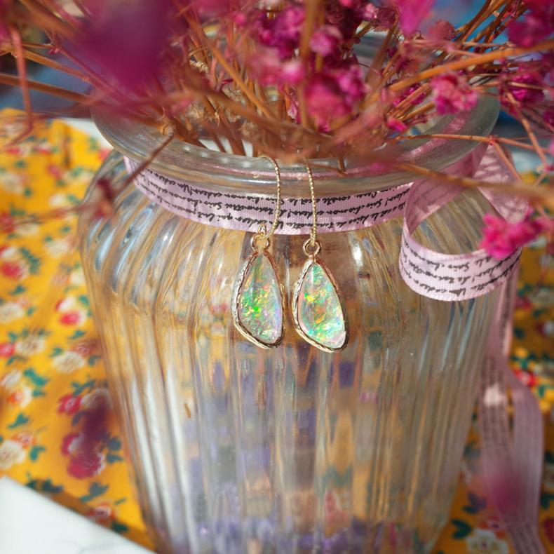 Painted Vintage Earring Gold Green Sapphire Created Opal-HugeTomato-HugeTomato